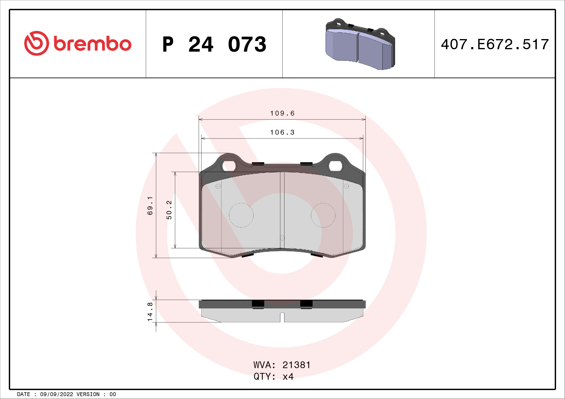 A.B.S. P 24 073 BREMBO Bremsbelagsatz, Scheibenbremse